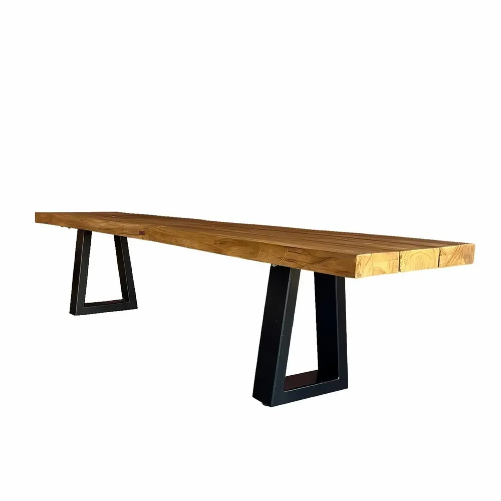 Benches - Bench With Iron Legs - Natural - 220 - BAZAR BIZAR LIVING