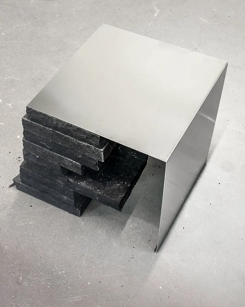 Coffee tables - Sculptural Black Basalt and Stainless Steel Coffetable [Tecton] - CASE STUDIOS