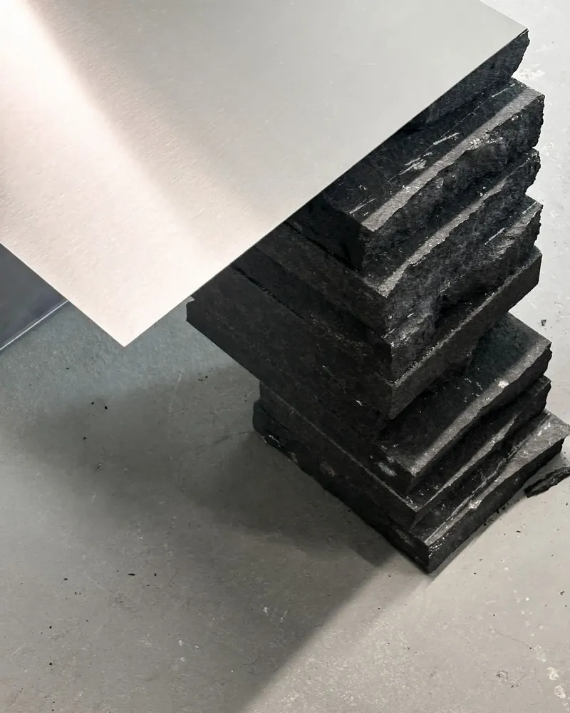 Coffee tables - Sculptural Black Basalt and Stainless Steel Coffetable [Tecton] - CASE STUDIOS