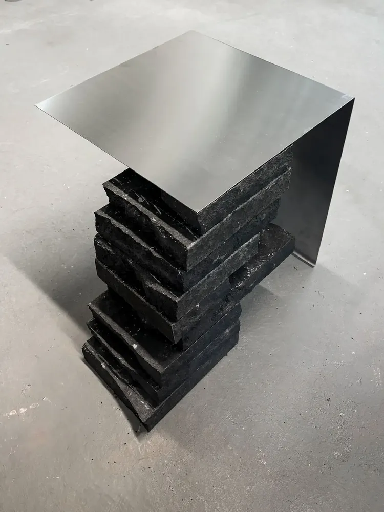 Coffee tables - Sculptural Black Basalt and Stainless Steel Coffetable [Tecton] - CASE STUDIOS