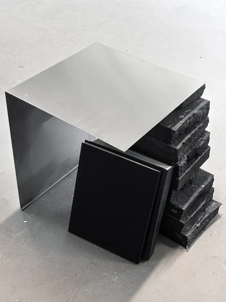 Coffee tables - Sculptural Black Basalt and Stainless Steel Coffetable [Tecton] - CASE STUDIOS
