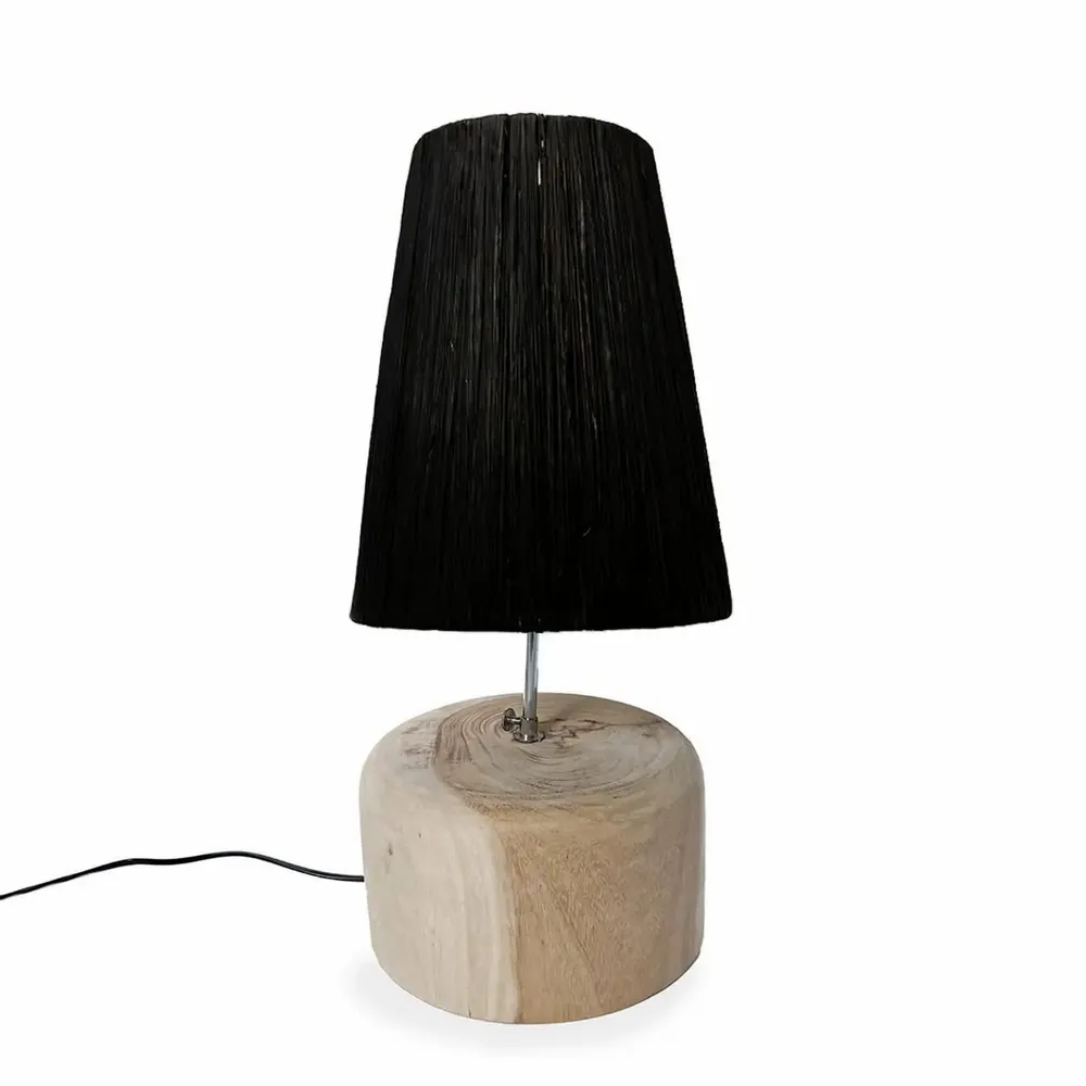 Lampes de table - La lampe de table en bois de teck Raffia, noir naturel - BAZAR BIZAR LIVING
