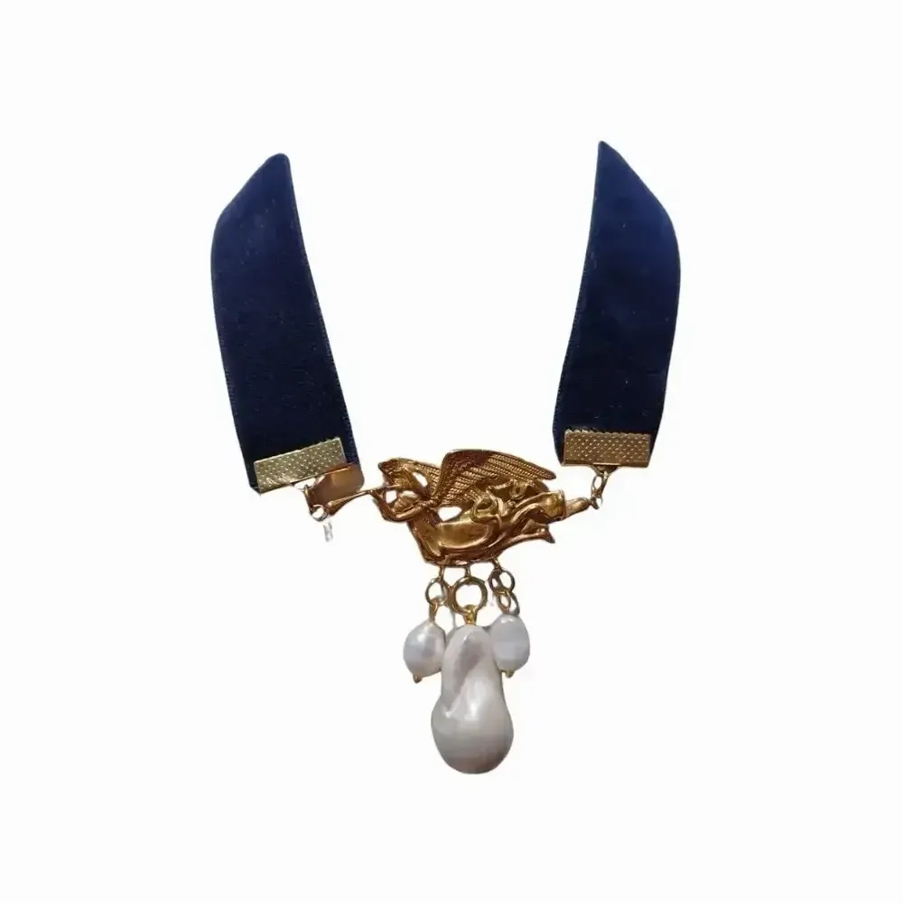 Bijoux - Choker Angel Barocco - velours bleu - FASCINATO