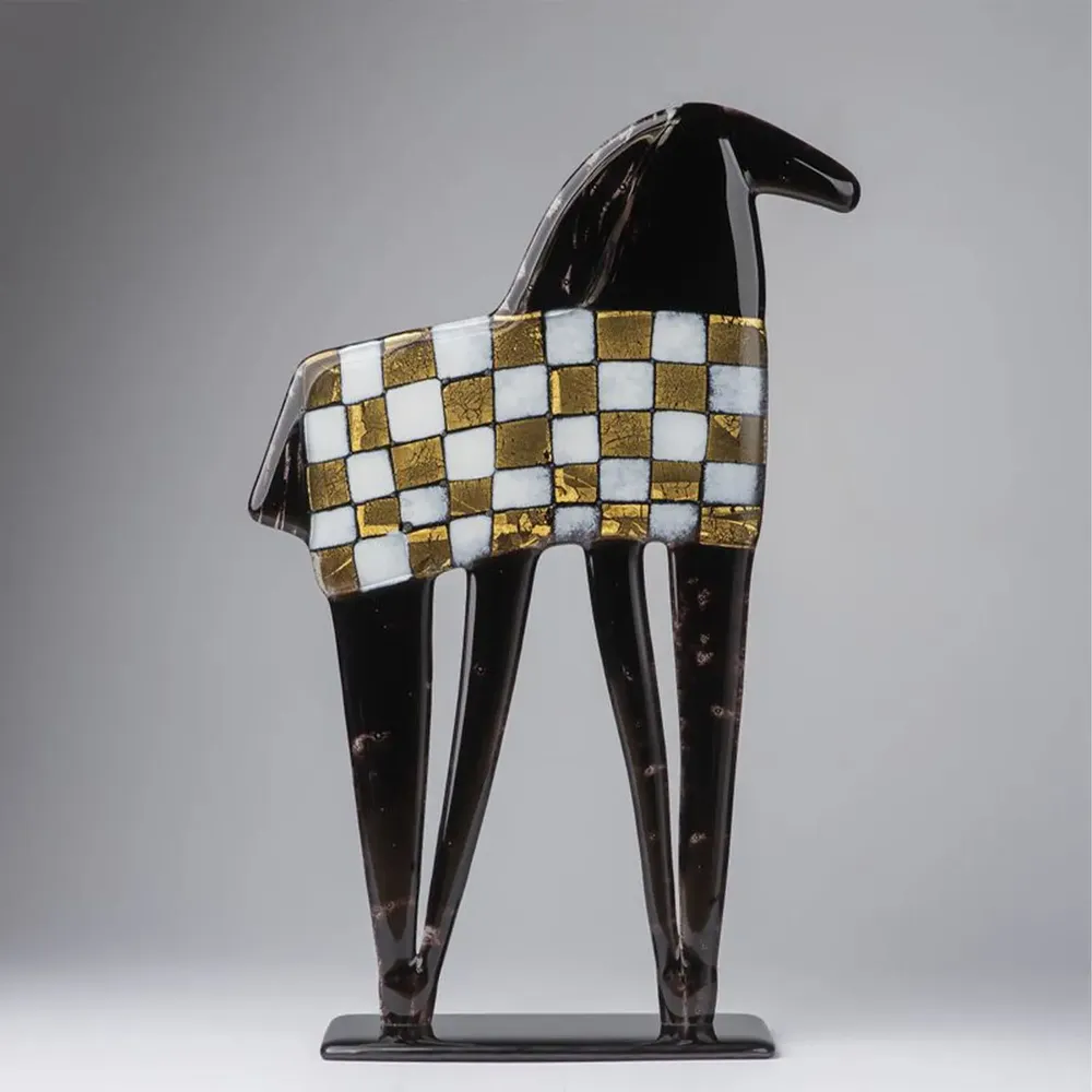 Art glass - Golden Black Horse - GLASS STUDIO HABRAT