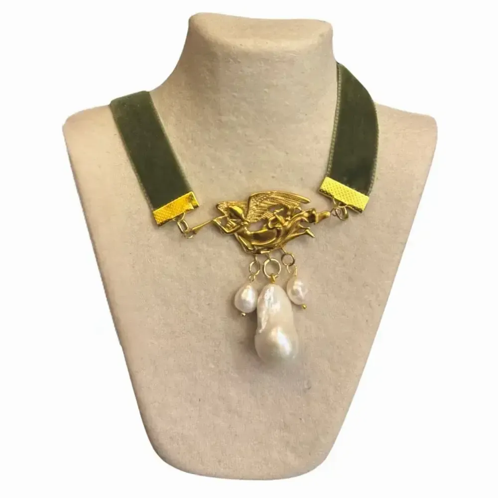 Bijoux - Choker Angel Barocco - velours vert - FASCINATO
