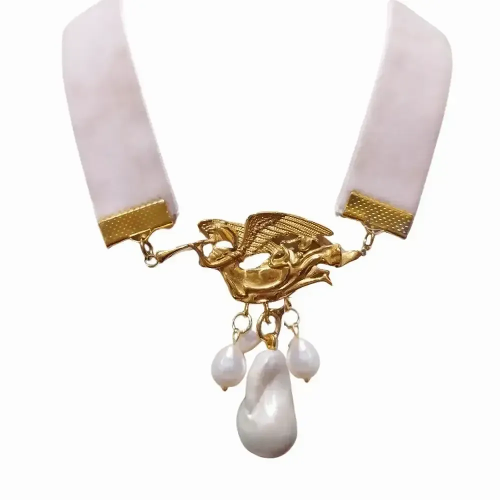 Bijoux - Choker Angel Barocco - velours rose - FASCINATO