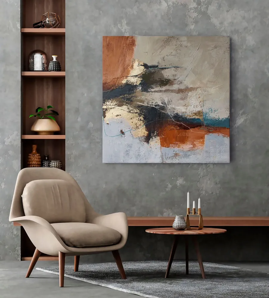 Office design and planning - « Flight » Series of handmade textured abstract paintings - MATISS ART STUDIO