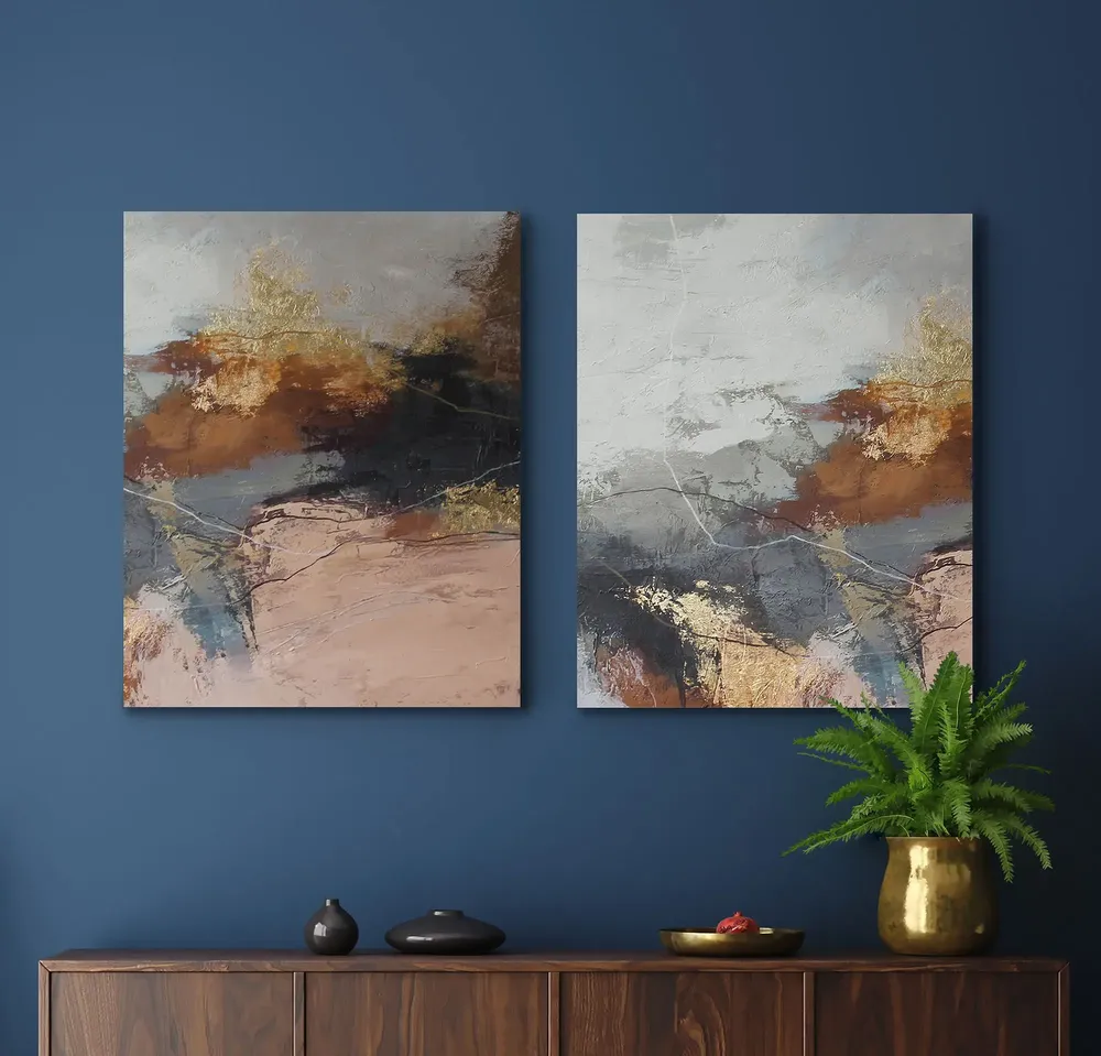 Office design and planning - « Flight » Series of handmade textured abstract paintings - MATISS ART STUDIO