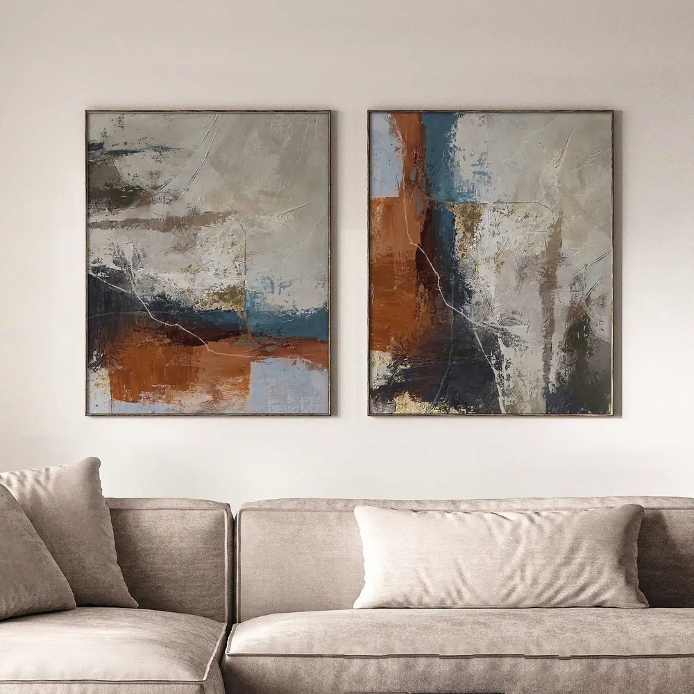 Office design and planning - « Flight » Series of handmade textured abstract paintings - MATISS ART STUDIO