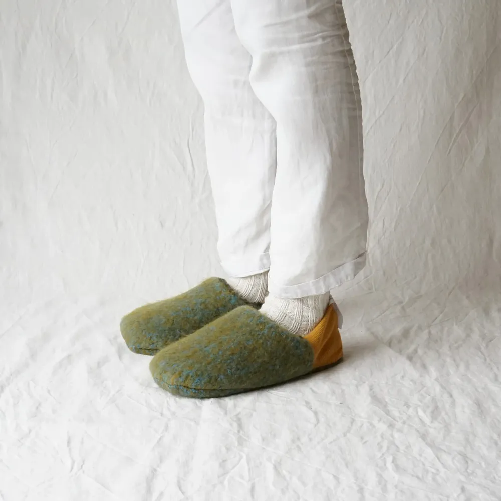 Chaussettes - JAPAN MADE Reversible room shoes / Melange Shaggy × Quilting Boa - MERIPPA