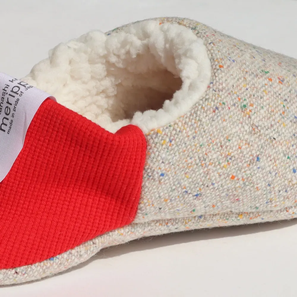 Chaussettes - JAPAN MADE Reversible room shoes / Hopping Nep Tweed × Sheep Boa - MERIPPA