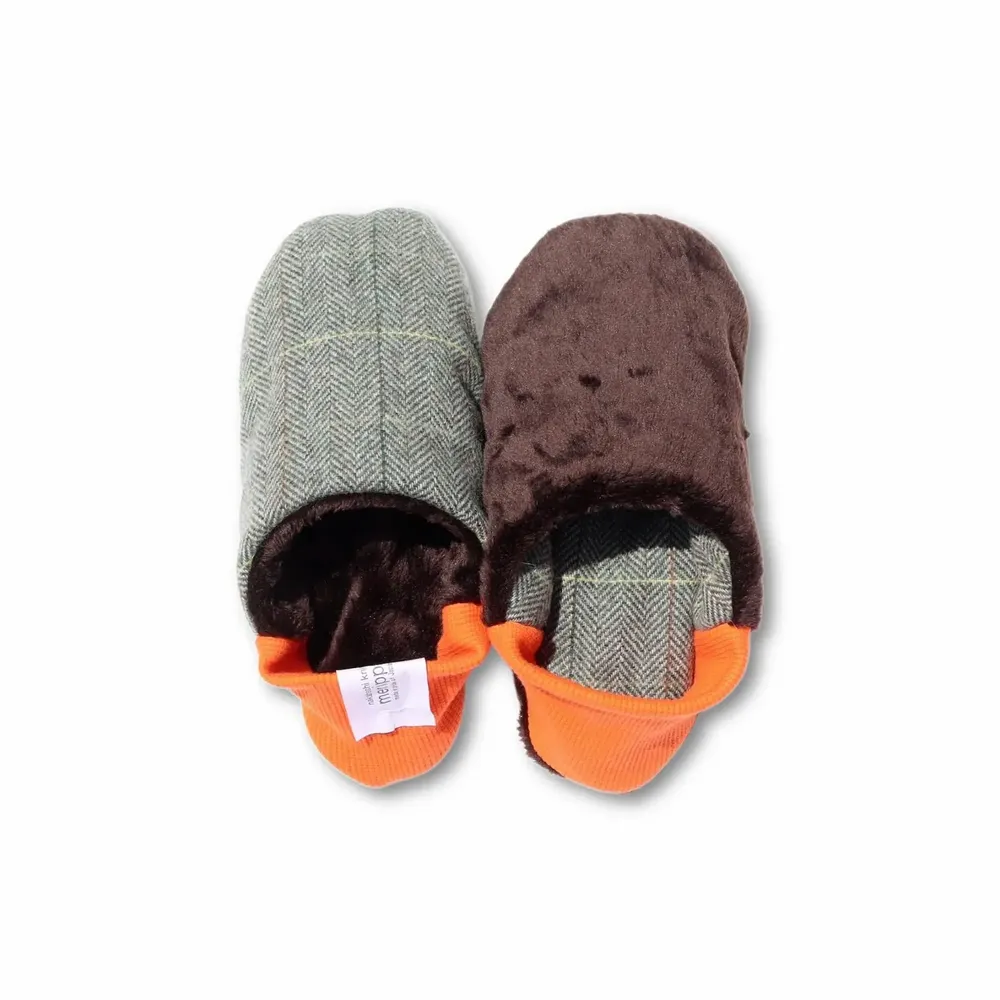 Chaussettes - JAPAN MADE Reversible room shoes / Herringbone Check Tweed × Micro Boa - MERIPPA