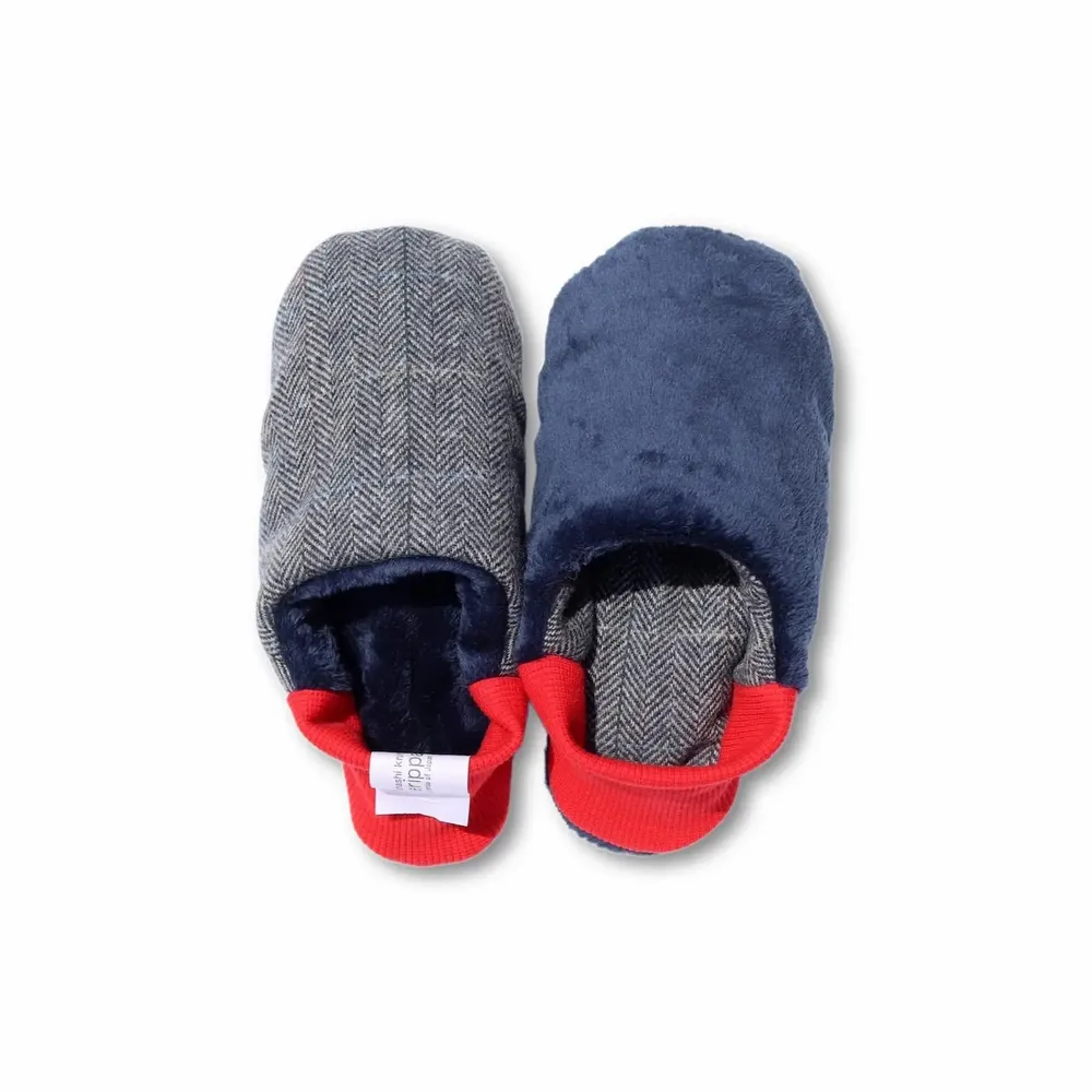 Chaussettes - JAPAN MADE Reversible room shoes / Herringbone Check Tweed × Micro Boa - MERIPPA