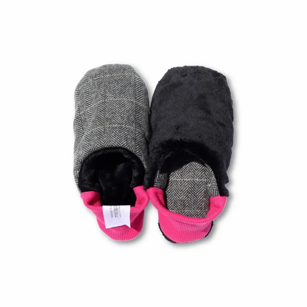 Chaussettes - JAPAN MADE Reversible room shoes / Herringbone Check Tweed × Micro Boa - MERIPPA