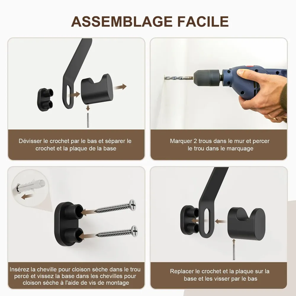 Etagères - KAPANOU Crochet Mural AAA04-Black - KAPANOU