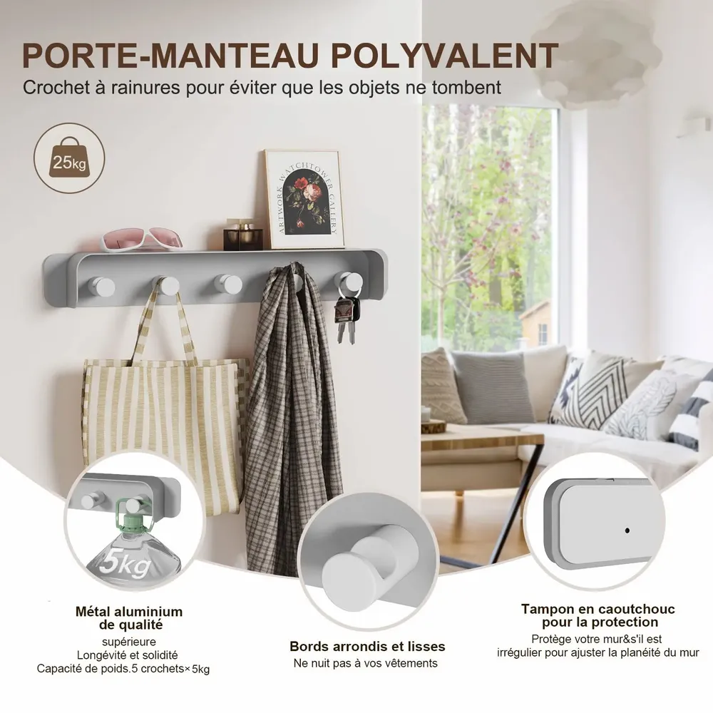 Etagères - KAPANOU Porte-manteau Mural AAA07-Grey - KAPANOU