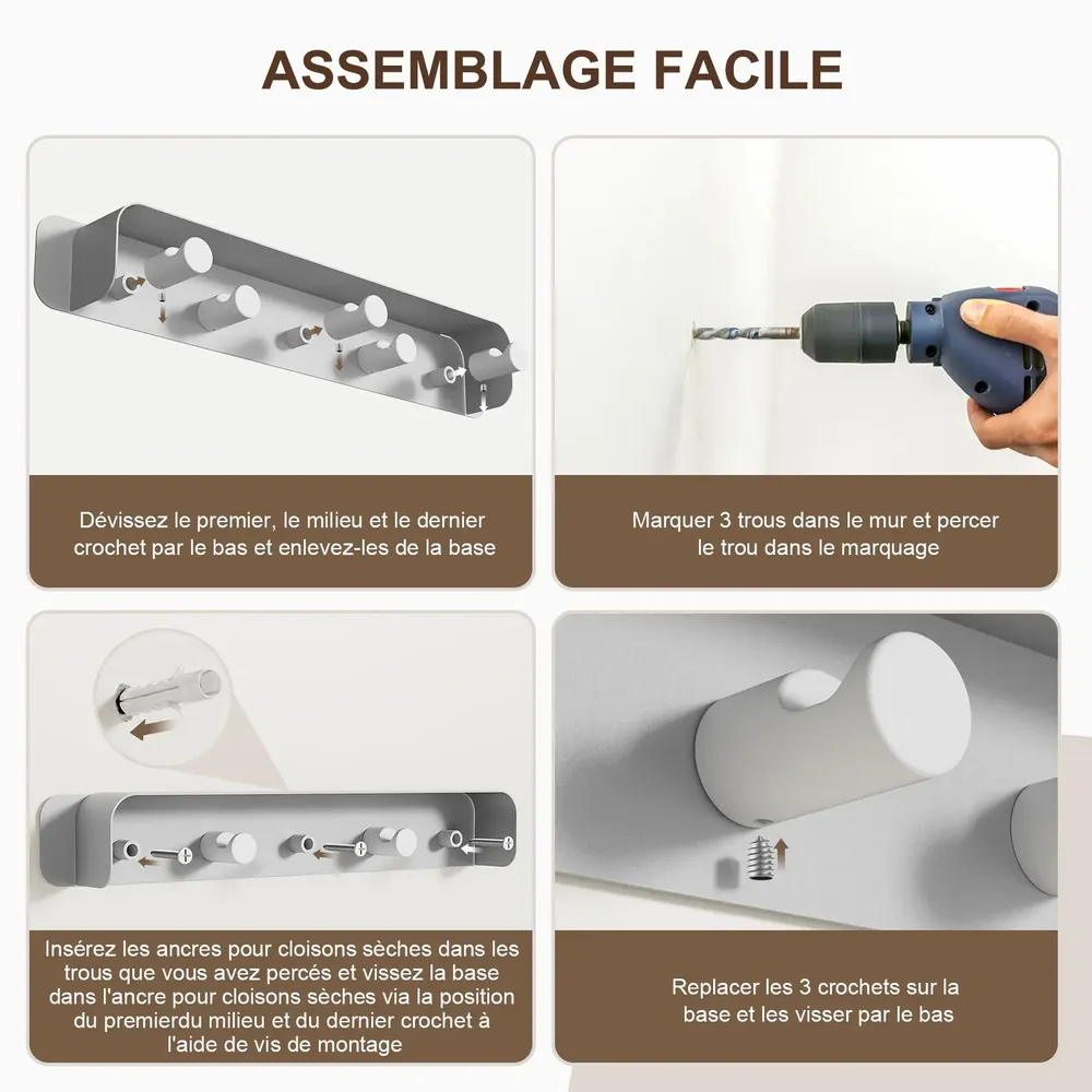 Etagères - KAPANOU Porte-manteau Mural AAA07-Grey - KAPANOU