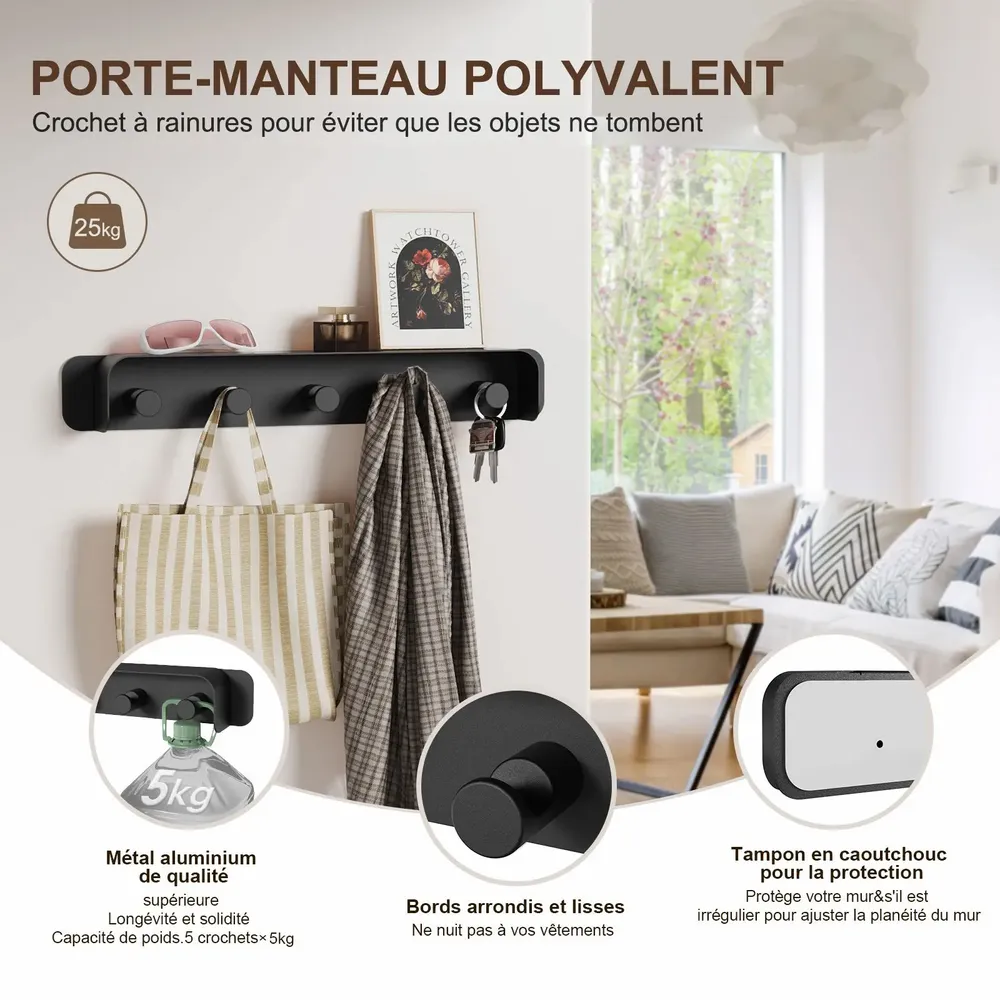 Shelves - KAPANOU AAA08-Black Wall Coat Rack - KAPANOU