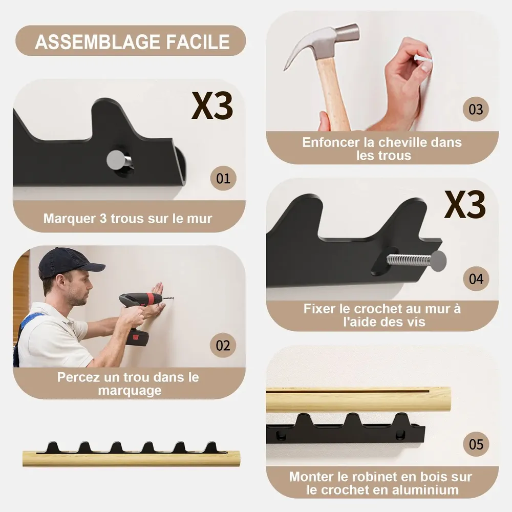 Etagères - KAPANOU  Porte-manteau mural BBB07-Black - KAPANOU