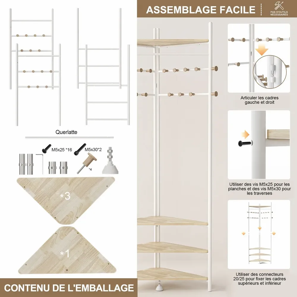 Etagères - KAPANOU Porte-manteau d'angle CCC006-W - KAPANOU