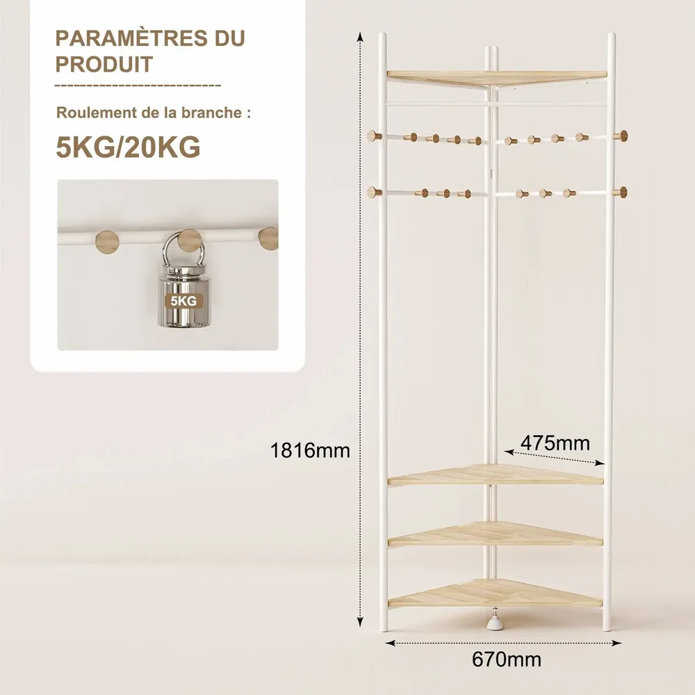 Etagères - KAPANOU Porte-manteau d'angle CCC006-W - KAPANOU