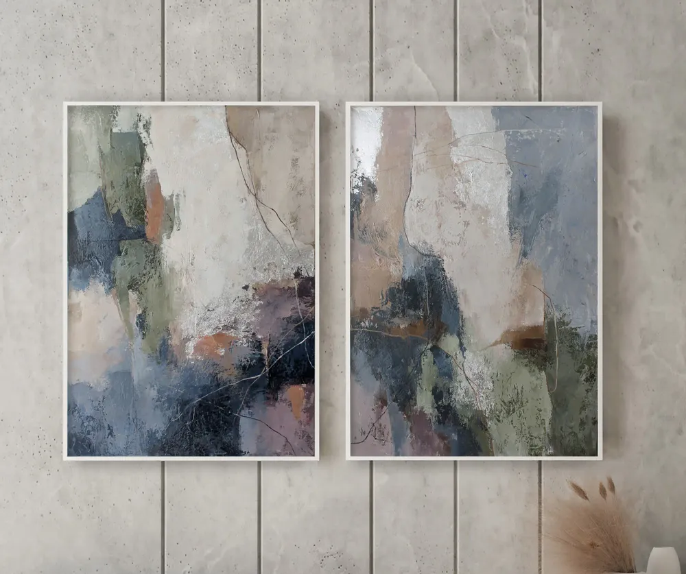 Aménagements pour bureau - « Brume » Série de peintures abstraites texturées faites à la main - MATISS ART STUDIO