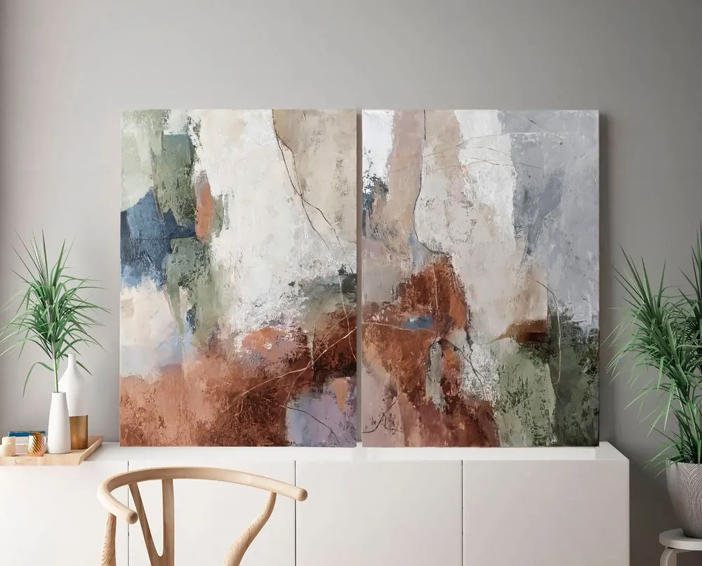 Aménagements pour bureau - « Brume » Série de peintures abstraites texturées faites à la main - MATISS ART STUDIO