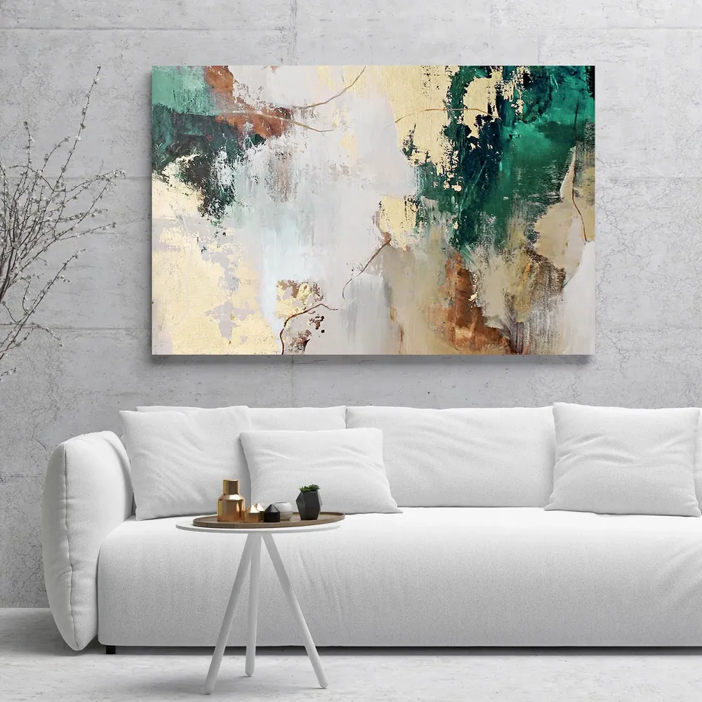 Office design and planning - « Green Avalanche» Series of handmade textured abstract paintings - MATISS ART STUDIO