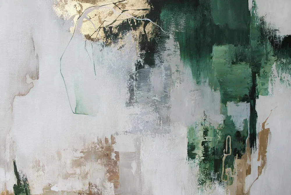 Office design and planning - « Green Avalanche» Series of handmade textured abstract paintings - MATISS ART STUDIO