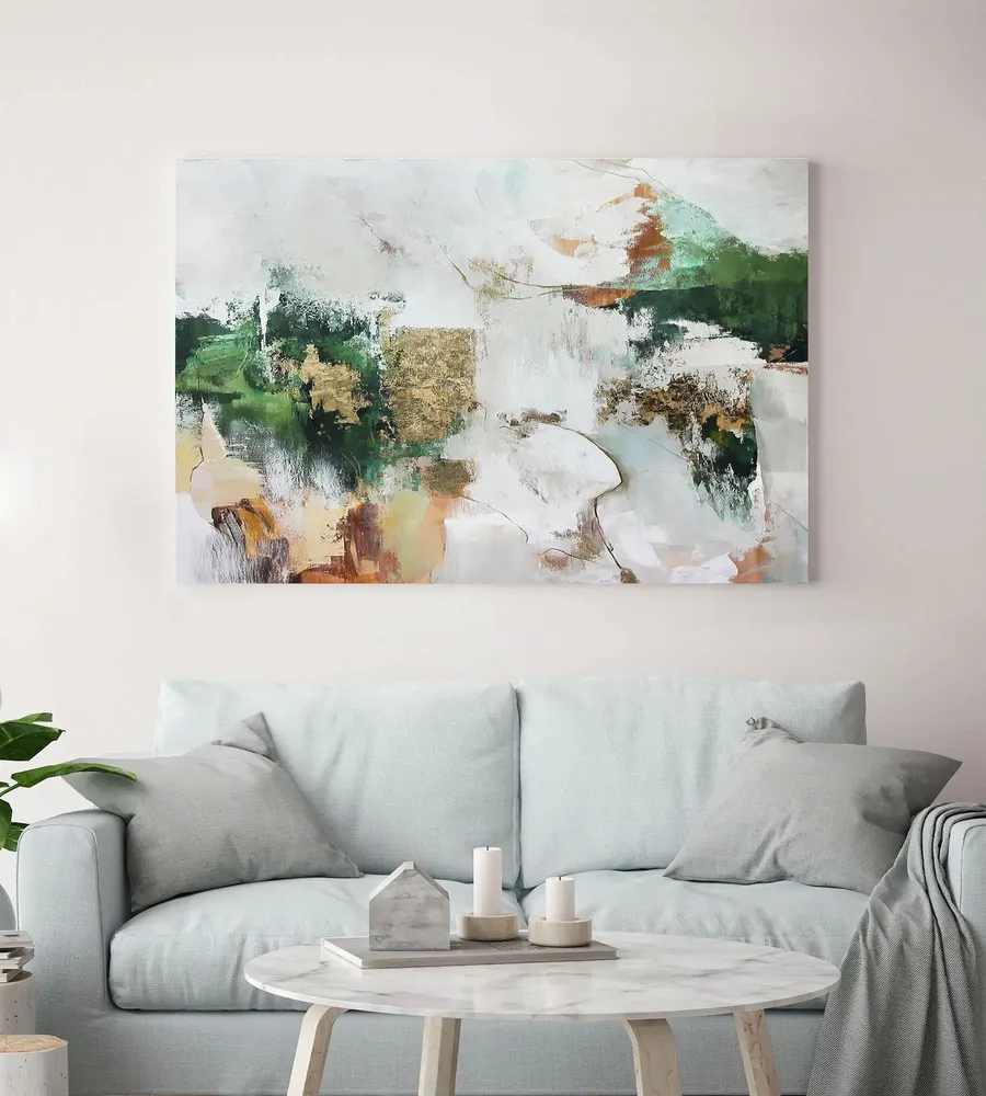 Office design and planning - « Green Avalanche» Series of handmade textured abstract paintings - MATISS ART STUDIO