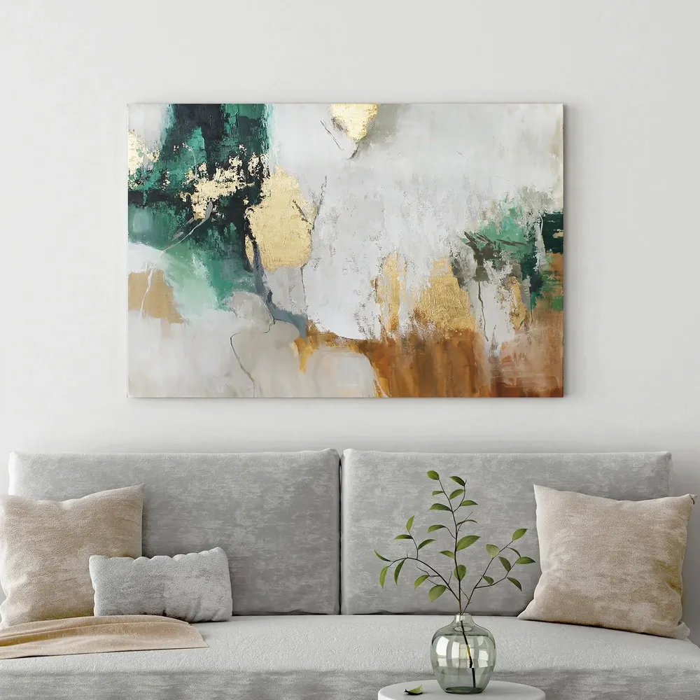 Office design and planning - « Green Avalanche» Series of handmade textured abstract paintings - MATISS ART STUDIO