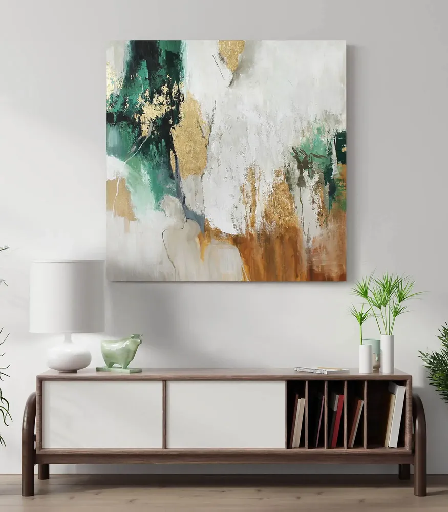 Office design and planning - « Green Avalanche» Series of handmade textured abstract paintings - MATISS ART STUDIO