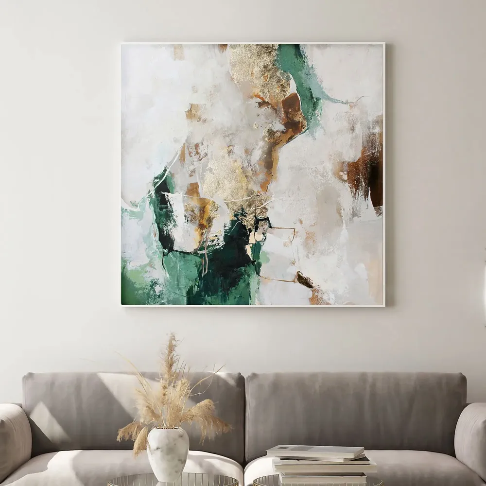 Office design and planning - « Green Avalanche» Series of handmade textured abstract paintings - MATISS ART STUDIO