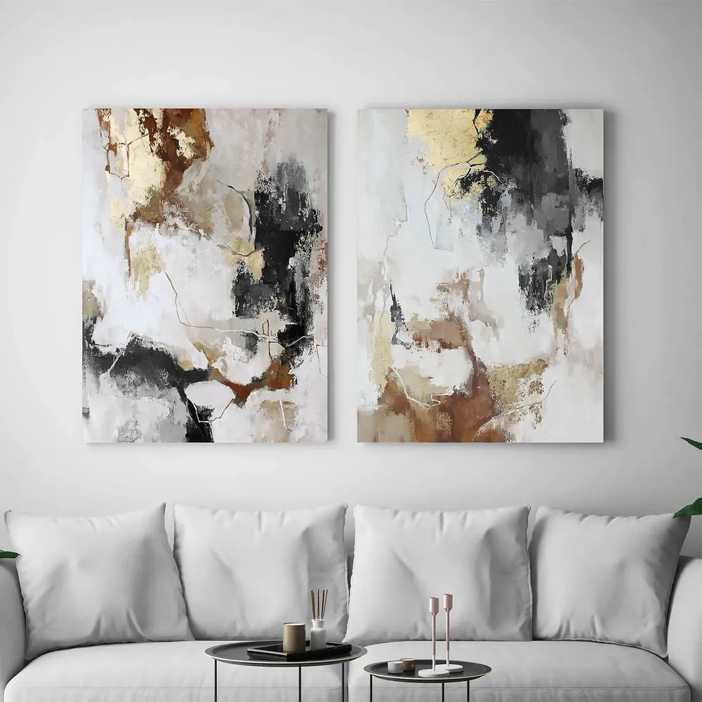 Office design and planning - « Green flux » Series of handmade textured abstract paintings - MATISS ART STUDIO