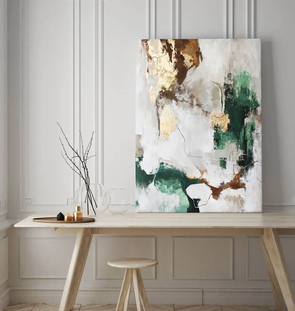 Office design and planning - « Green flux » Series of handmade textured abstract paintings - MATISS ART STUDIO