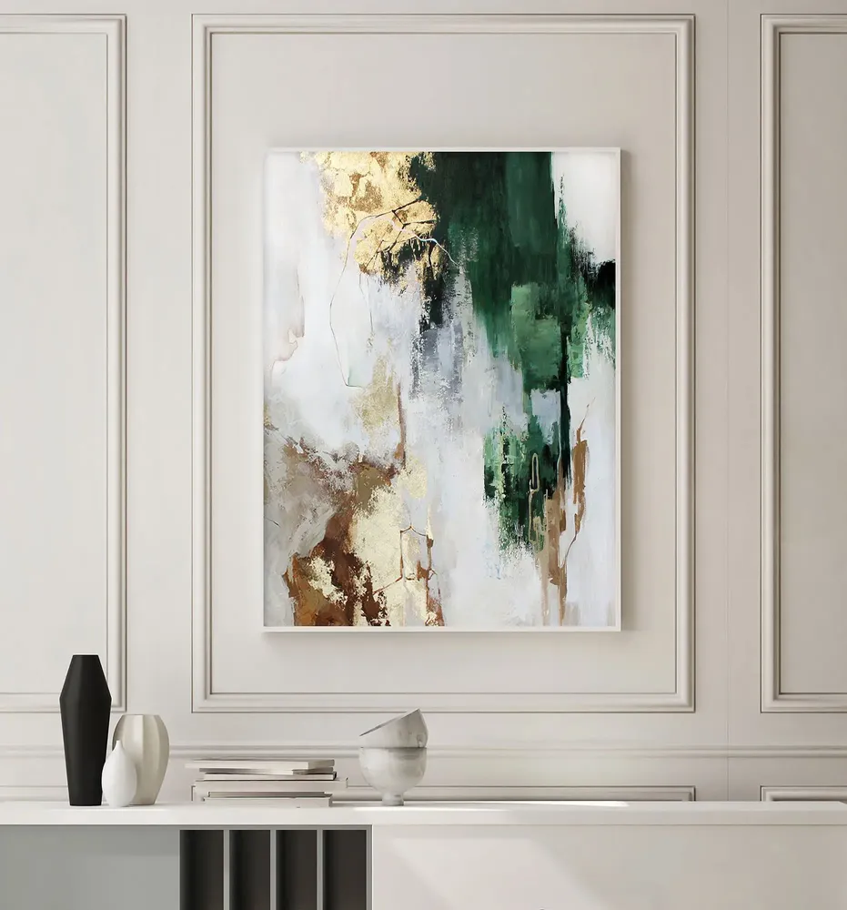 Office design and planning - « Green flux » Series of handmade textured abstract paintings - MATISS ART STUDIO