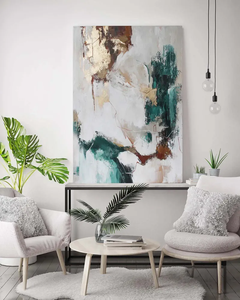 Office design and planning - « Green flux » Series of handmade textured abstract paintings - MATISS ART STUDIO