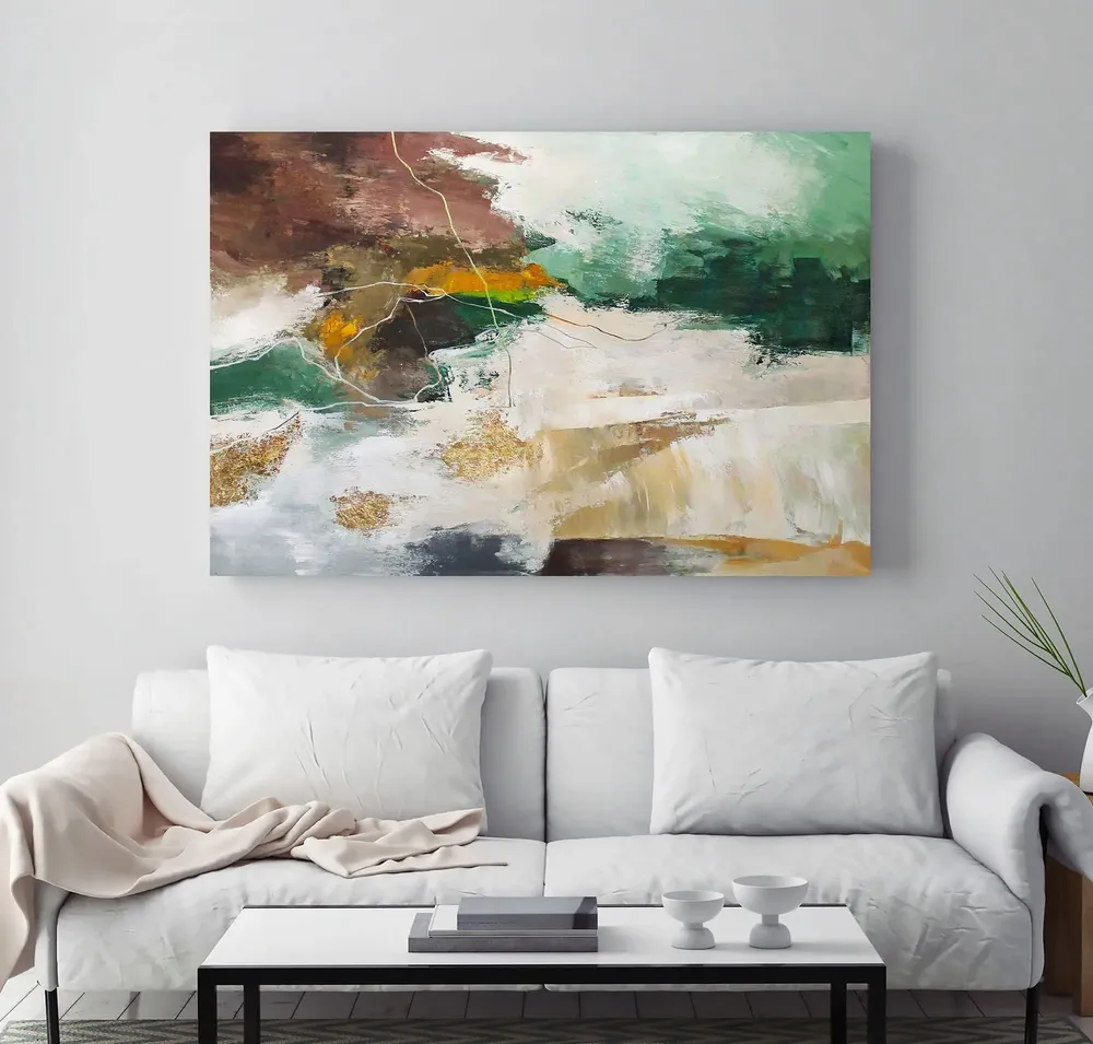 Office design and planning - « Green flow » Series of handmade textured abstract paintings - MATISS ART STUDIO