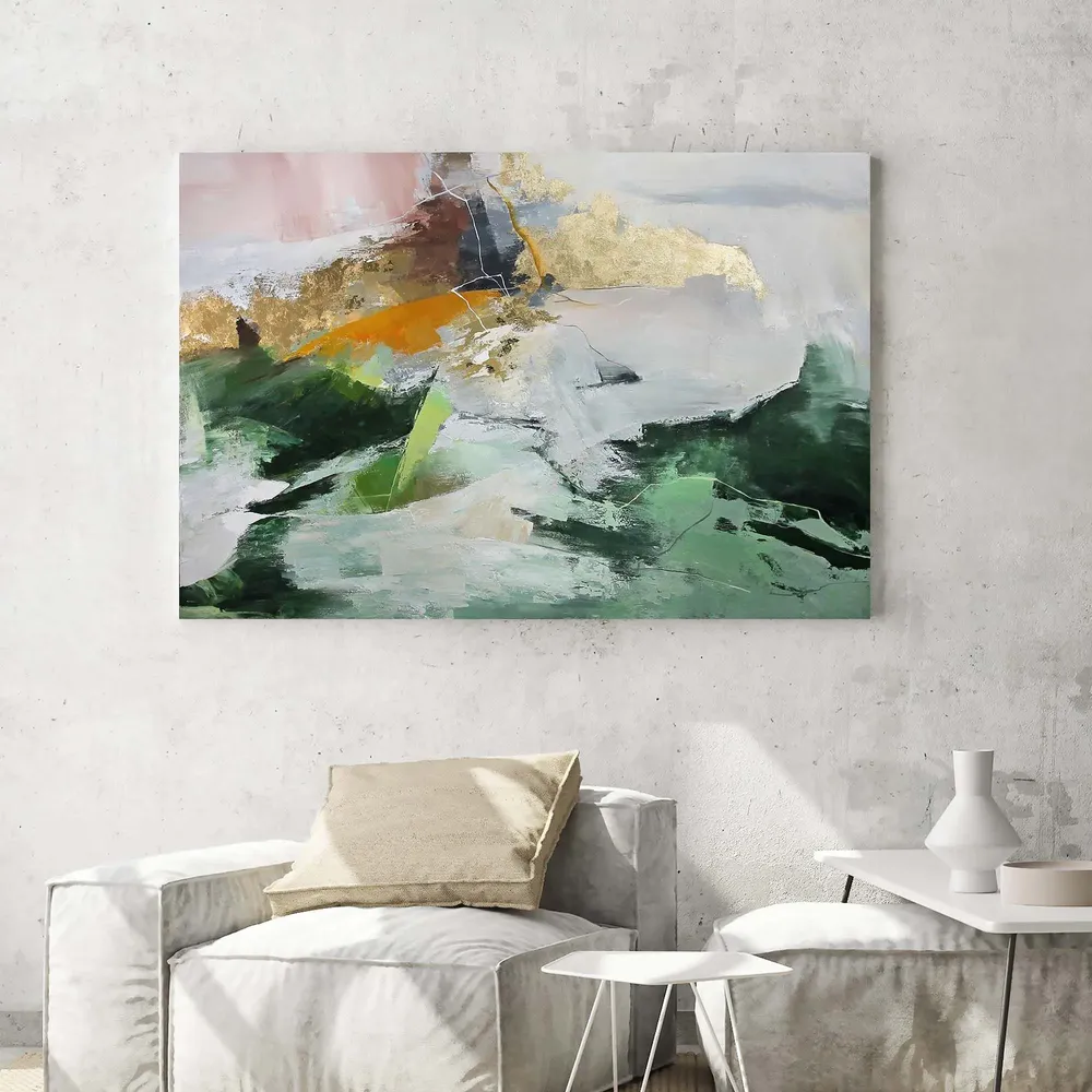 Office design and planning - « Green flow » Series of handmade textured abstract paintings - MATISS ART STUDIO