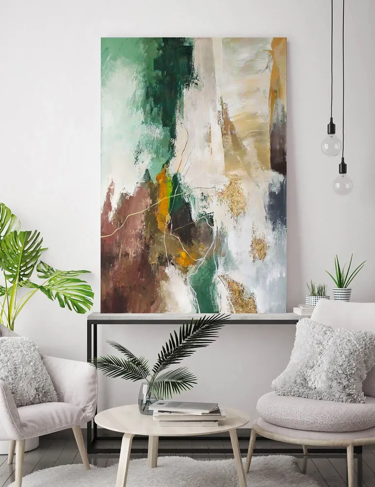 Office design and planning - « Green flow » Series of handmade textured abstract paintings - MATISS ART STUDIO