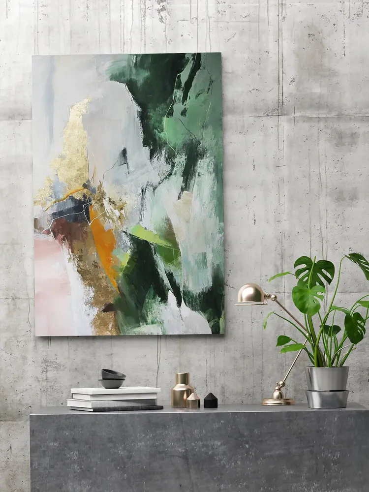 Office design and planning - « Green flow » Series of handmade textured abstract paintings - MATISS ART STUDIO