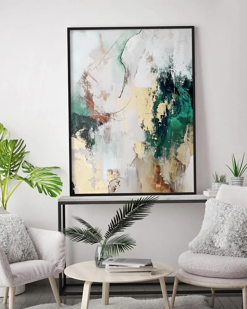 Office design and planning - « Green flow » Series of handmade textured abstract paintings - MATISS ART STUDIO