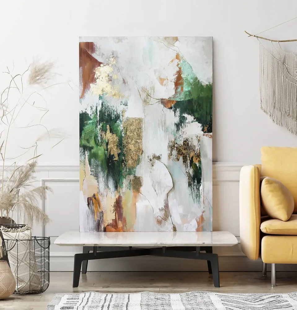 Office design and planning - « Green flow » Series of handmade textured abstract paintings - MATISS ART STUDIO