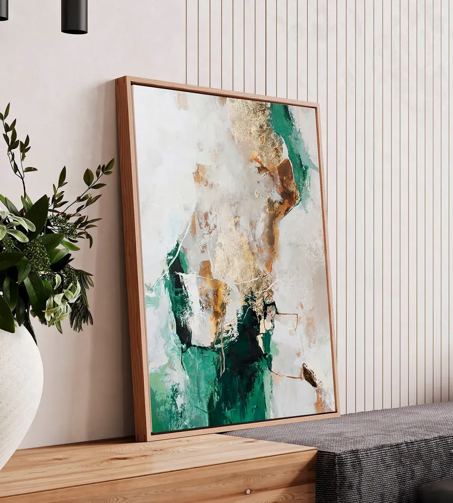 Office design and planning - « Green flow » Series of handmade textured abstract paintings - MATISS ART STUDIO