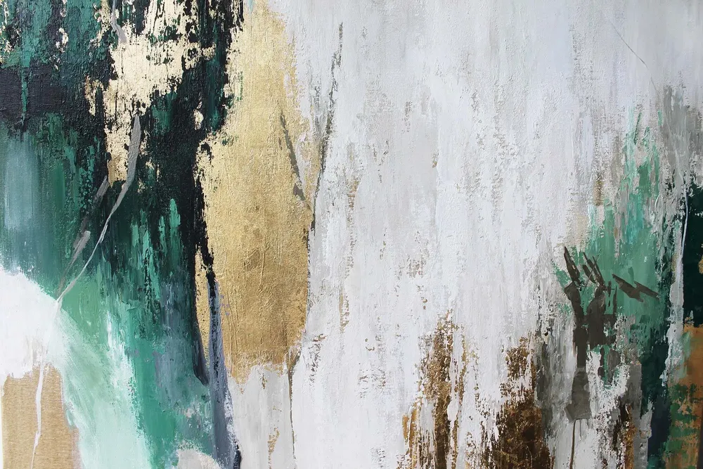 Office design and planning - « Green flow » Series of handmade textured abstract paintings - MATISS ART STUDIO