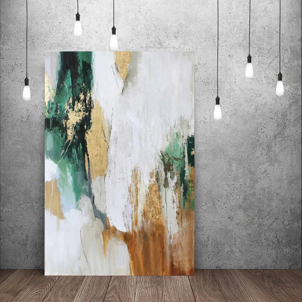 Office design and planning - « Green flow » Series of handmade textured abstract paintings - MATISS ART STUDIO