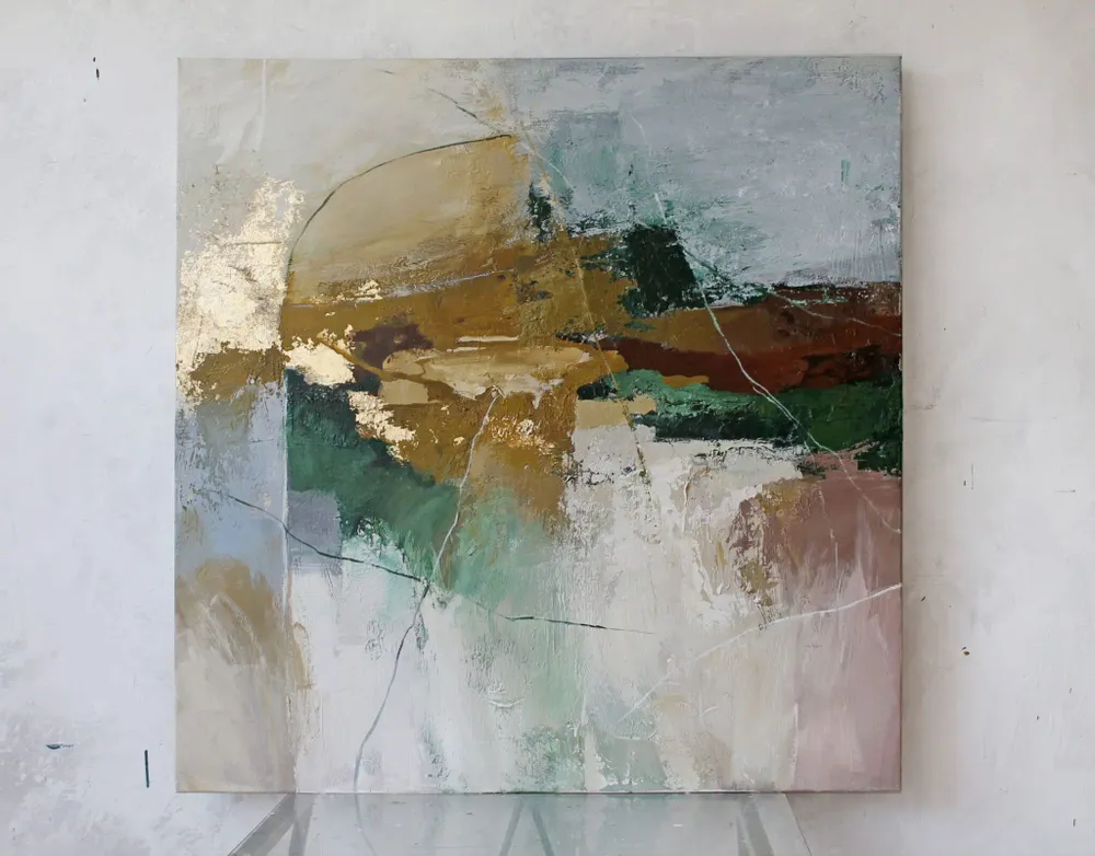 Office design and planning - « Cliff » Series of handmade textured abstract paintings - MATISS ART STUDIO