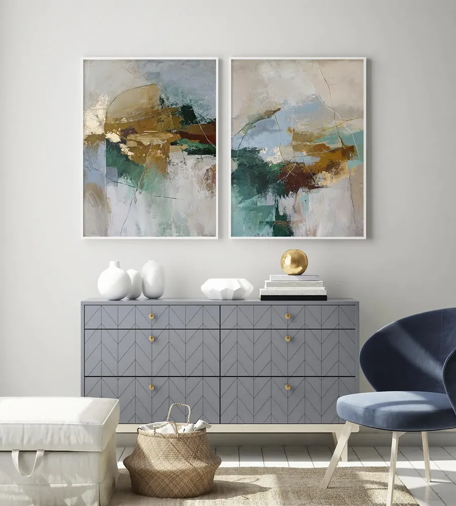 Office design and planning - « Cliff » Series of handmade textured abstract paintings - MATISS ART STUDIO
