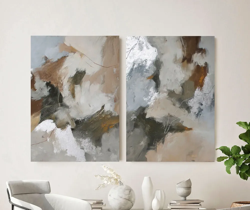 Office design and planning - « Velor » Series of handmade textured abstract paintings - MATISS ART STUDIO
