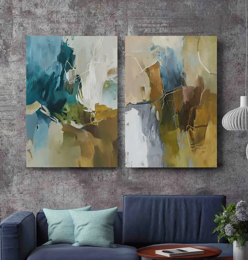 Office design and planning - « Melody » Series of handmade textured abstract paintings - MATISS ART STUDIO